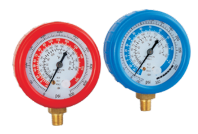 Liquid-Filled 80 mm (3-1/8") Manifold Gauges (°C) Red And Blue (Class B)